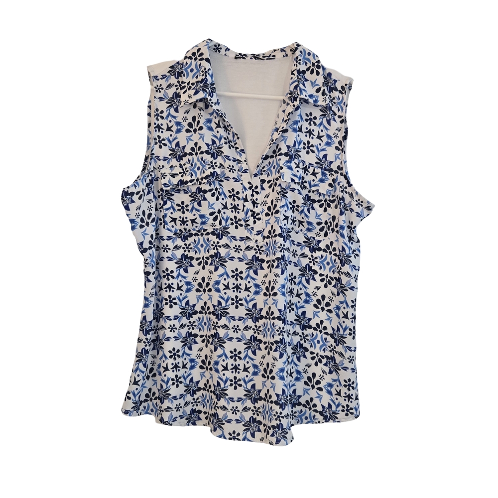 NY&C - Floral Sleeveless Top - Blue and White, XL